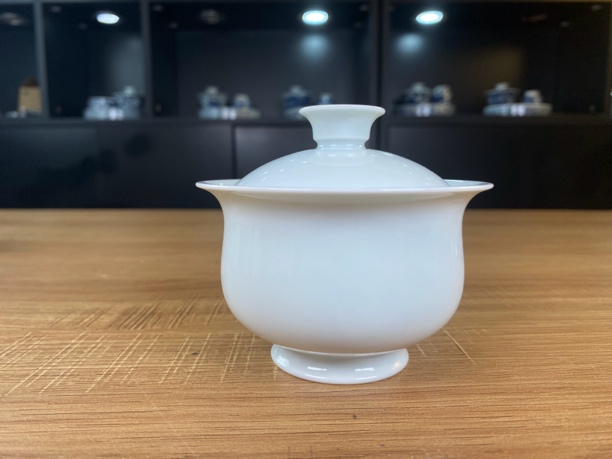 景德镇手工柴窑仿古白胎素白岩茶盖碗 盖下容量150cc 微瑕