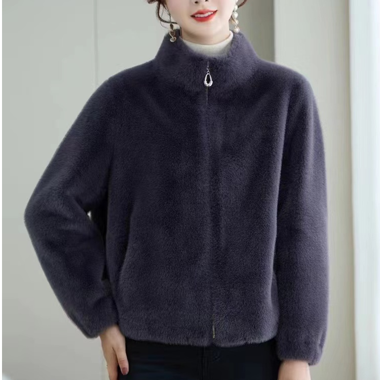 新冬季休闲纯色短款立领气质拉链款韩版短款保暖外套女士休闲外套