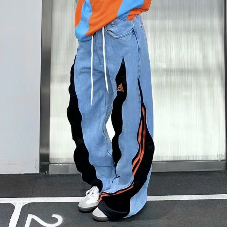 REMAKE 古着运动拼接牛仔裤 限量发售