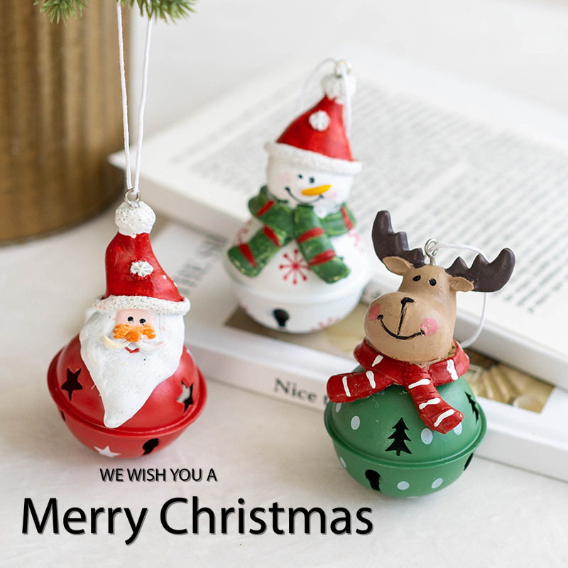 圣诞树脂老人雪人铃铛挂件圣诞铁艺铃铛装饰圣诞树铃铛装饰挂件