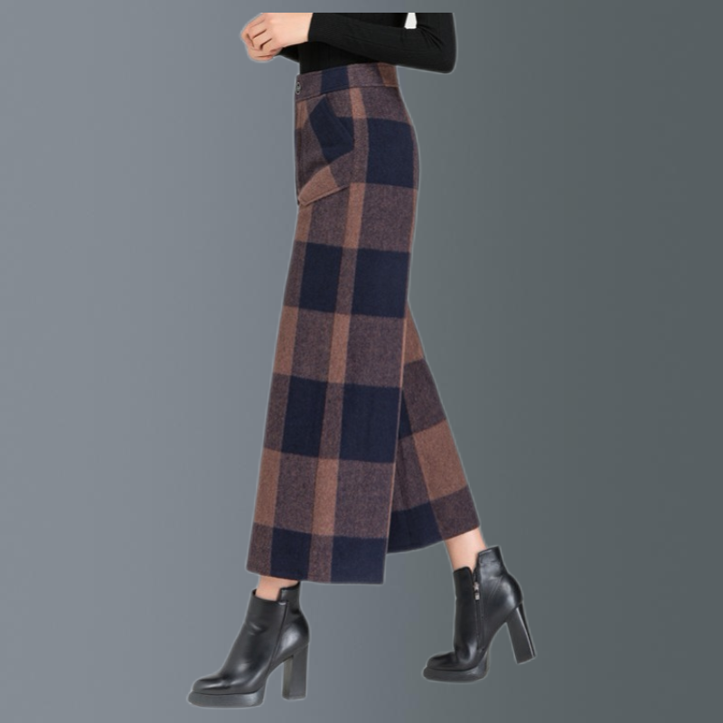 秋冬新款女九分裤高腰宽松休闲裤显瘦修身裤子方格保暖洋气阔腿裤