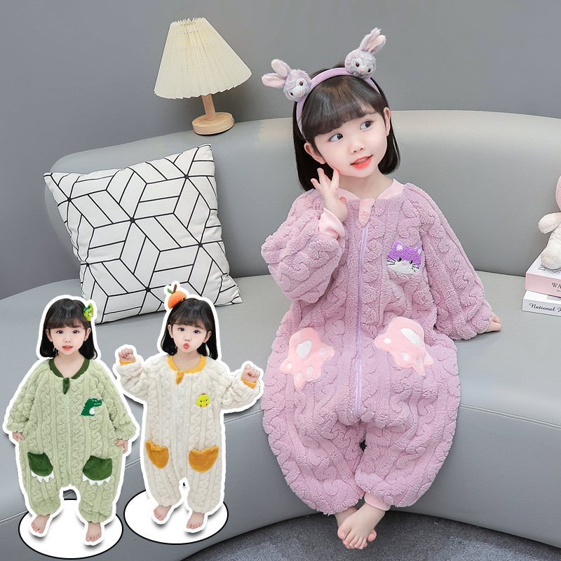 婴儿加绒连体衣春秋冬季男女宝宝法兰绒睡衣加厚儿童梳棉绒睡袋