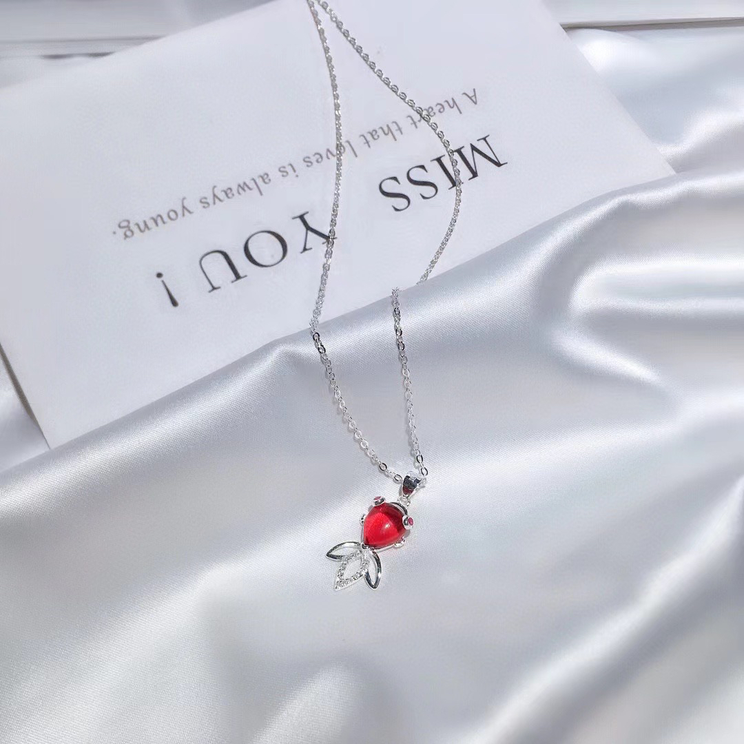 坠链均足银合成锆石 足银990 小金鱼锁骨链时尚百搭款