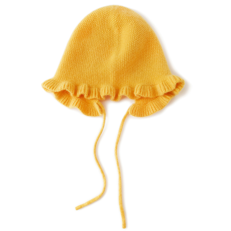 肤若纯羊绒新生儿宝宝荷叶边保暖帽