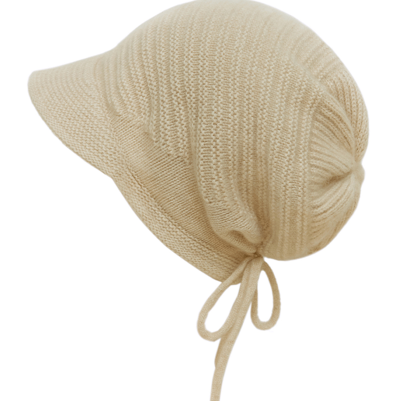 肤若纯羊绒抽绳鸭舌帽大头围针织堆堆帽