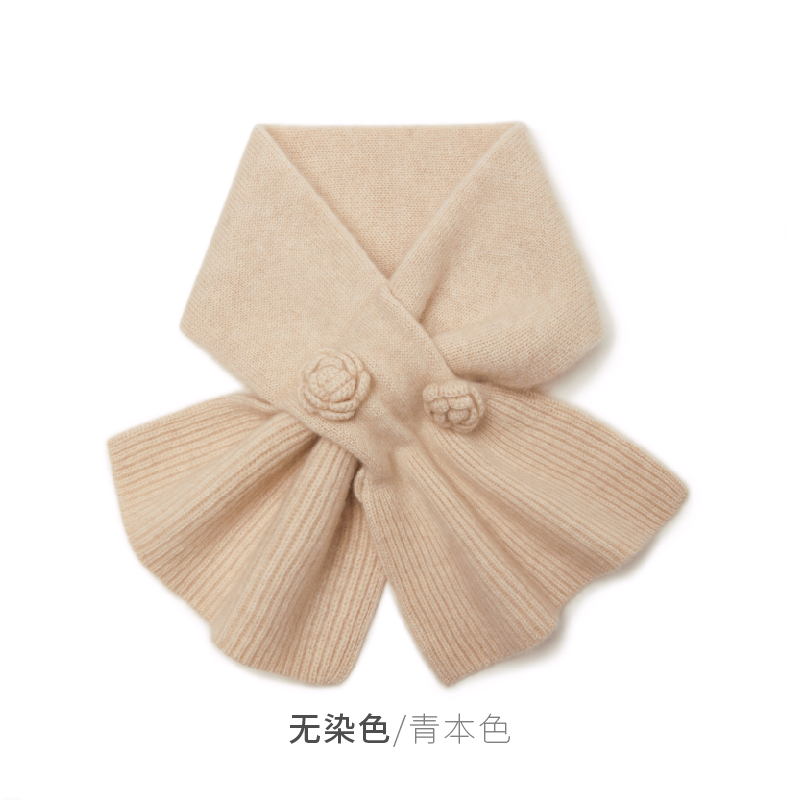 肤若纯羊绒手工勾画秋冬保暖护颈交叉穿孔围脖围巾