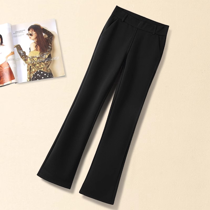 拉夏贝尔黑色直筒微喇裤女2025早春季新款气质高腰垂感百搭喇叭裤