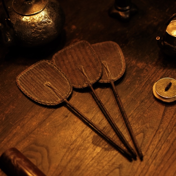 煎茶道日式老藤手工编织炉扇-茶炉扇子