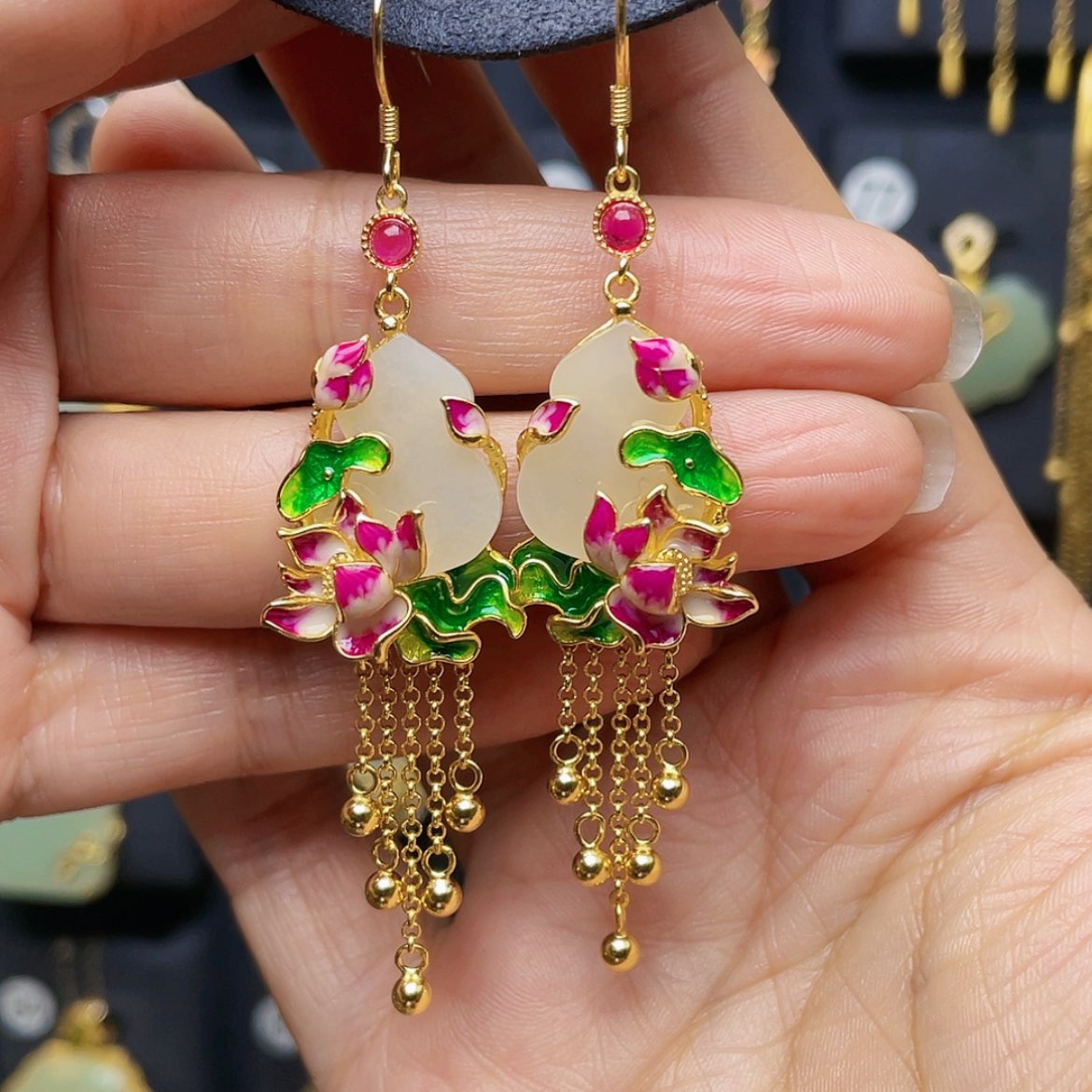 【闪购商品】和田玉耳饰银S925镀金镶嵌?**?