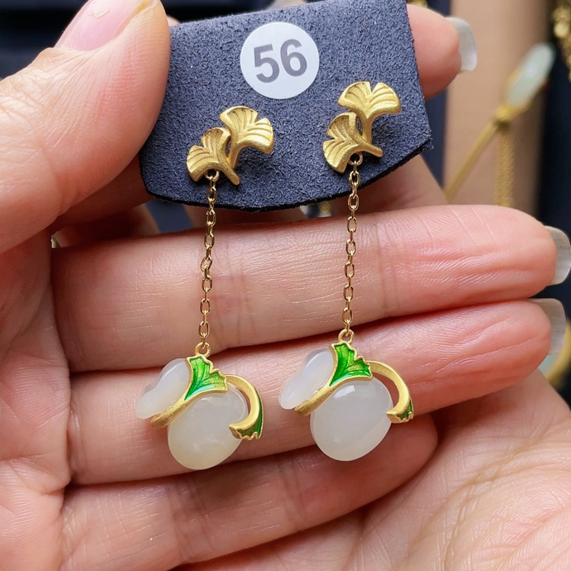 【闪购商品】和田玉耳饰银S925镀金镶嵌