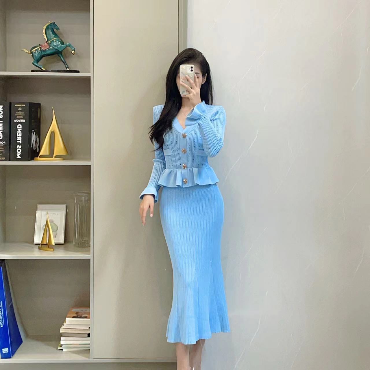 276-277-263-577包臀法式修身名媛荷叶边轻熟小香风连衣裙