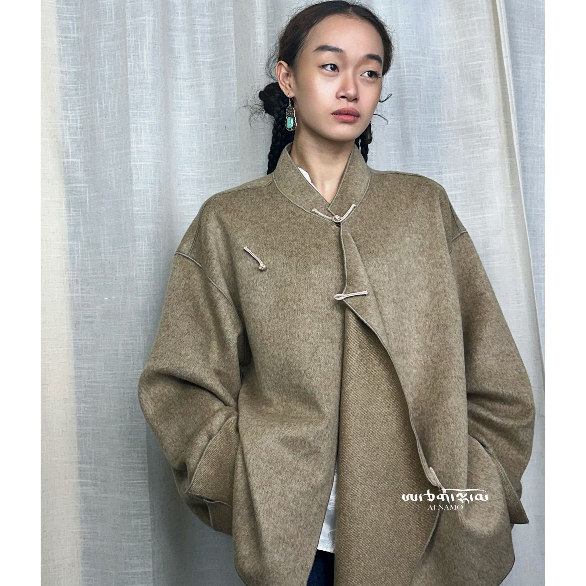 AJ-NAMO原创设计款深卡其色斜襟外套B347