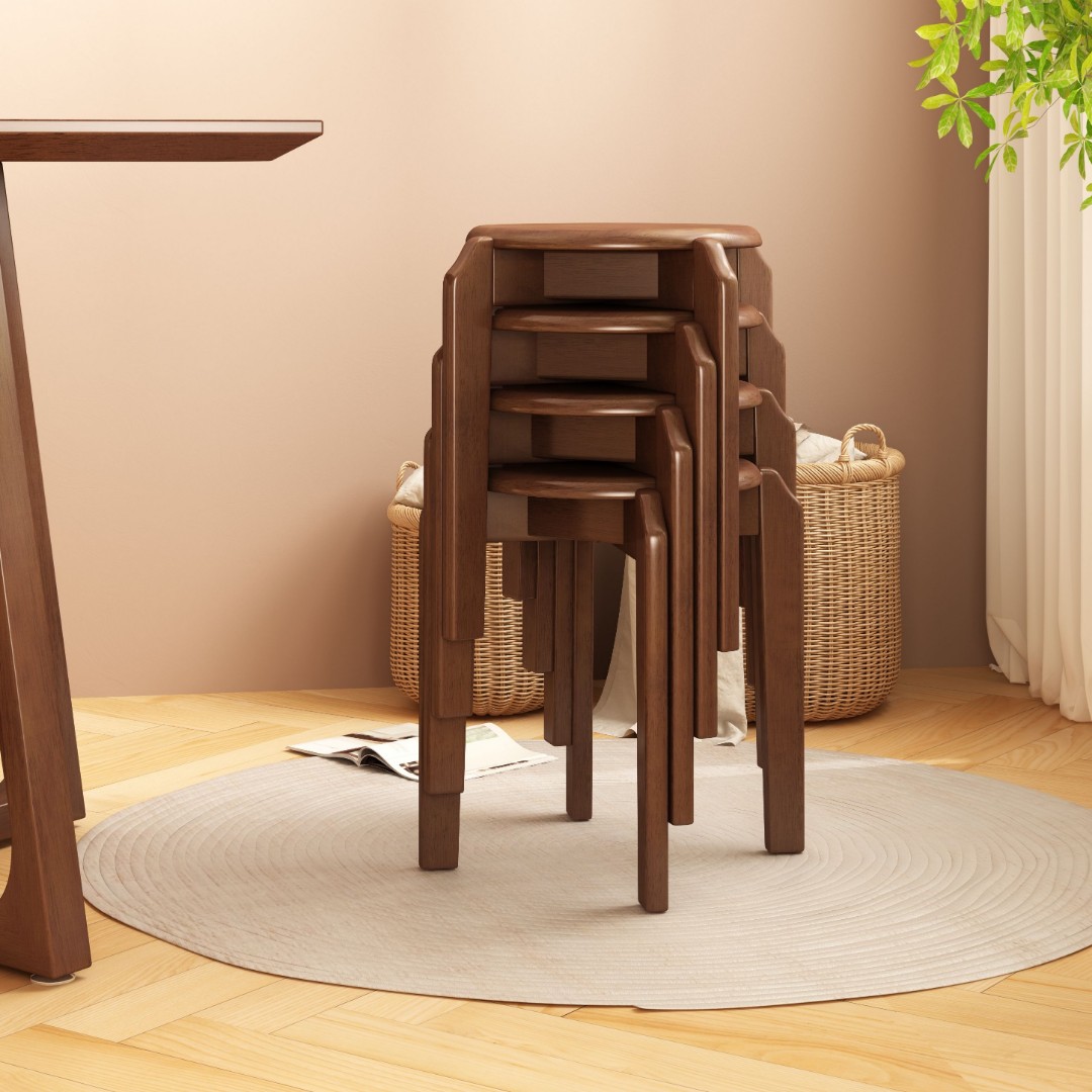 可叠放实木凳子家用现代餐桌圆凳化妆凳客厅板凳加厚折叠换鞋凳