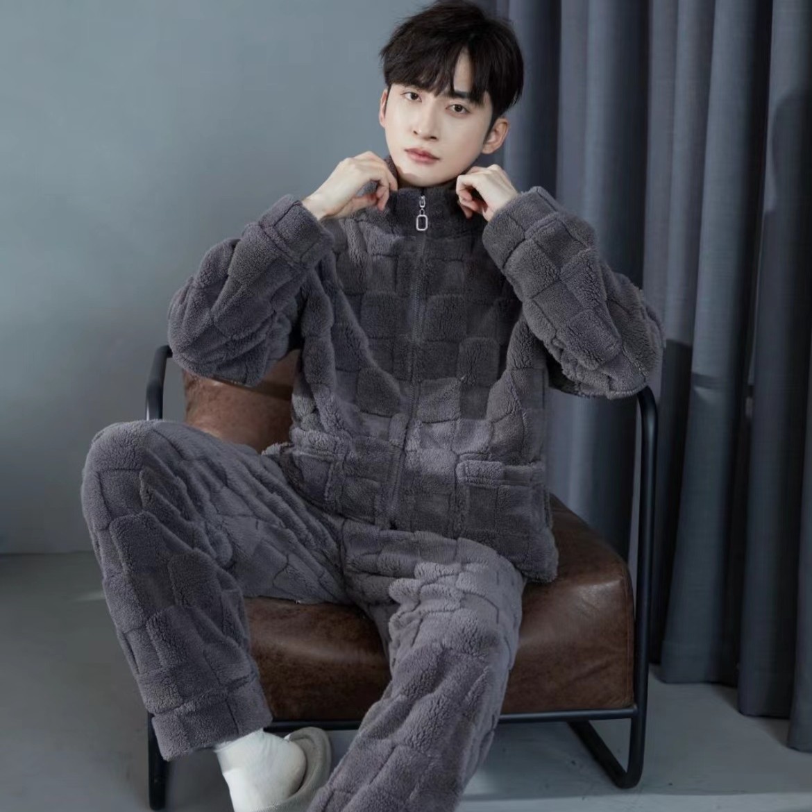 睡衣男冬季珊瑚绒加厚加绒男士秋冬法兰绒男款大码休闲冬款家居服
