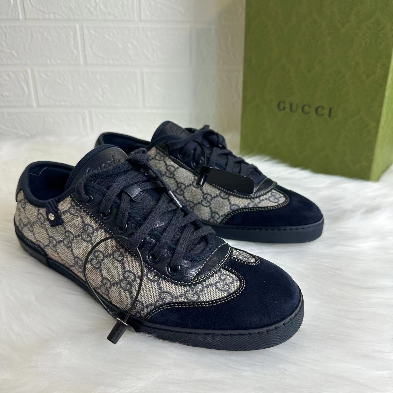 【二奢福利】Gucci双G满印海军蓝德训休闲复古舒适小板鞋 正品保证