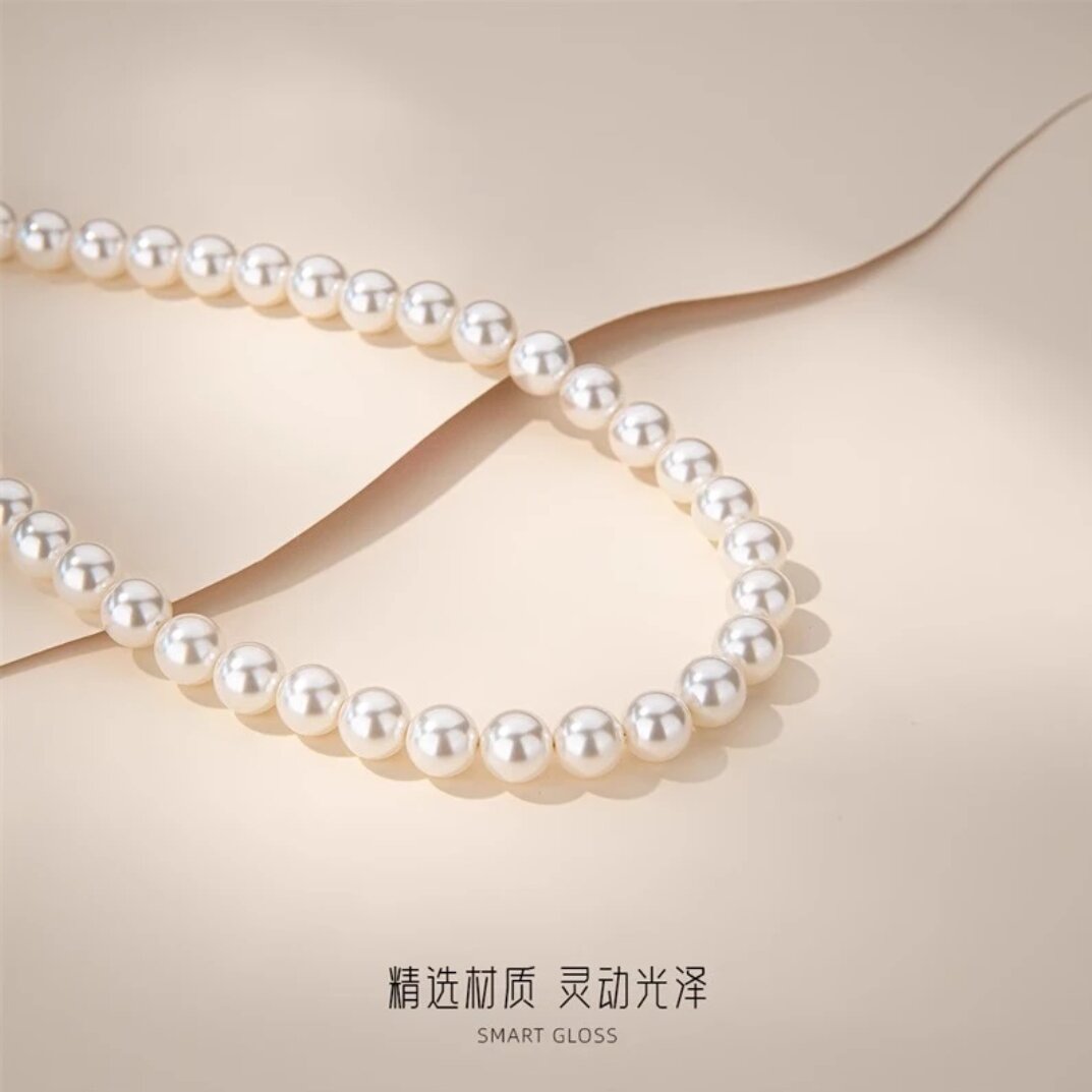 偲婍 链子925银 满串施家正圆珠珠项链元宝扣时尚2023新款爆款