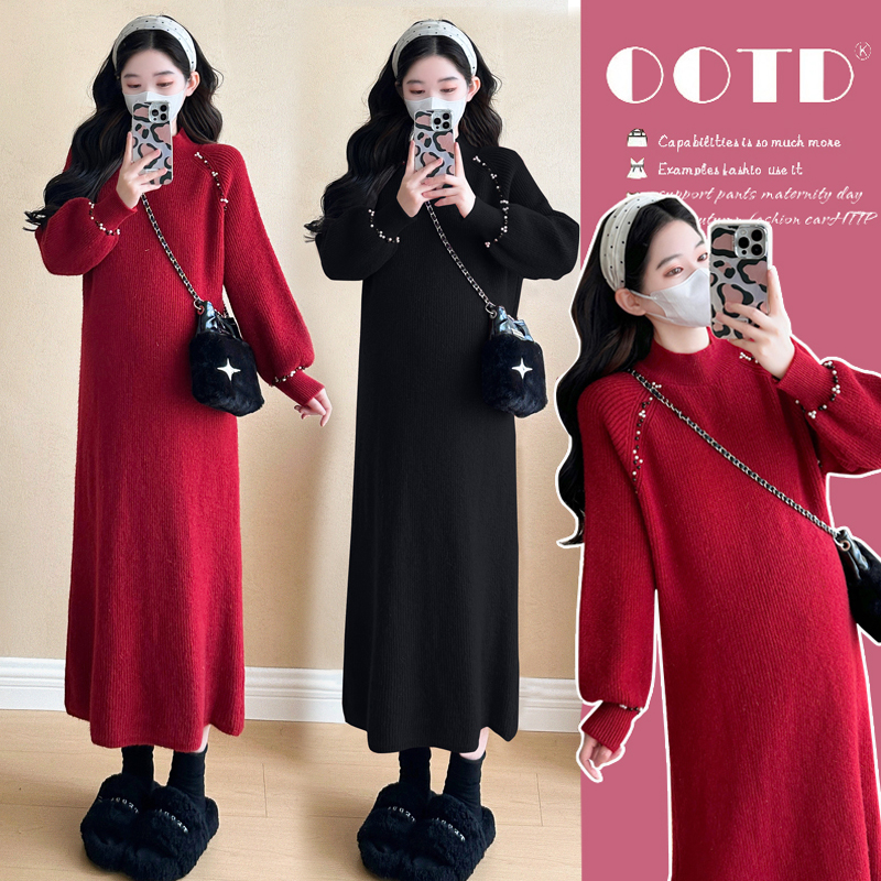 【西西家】秋冬新款网红同款孕妇装韩版时尚小香风跨年圣诞连衣裙