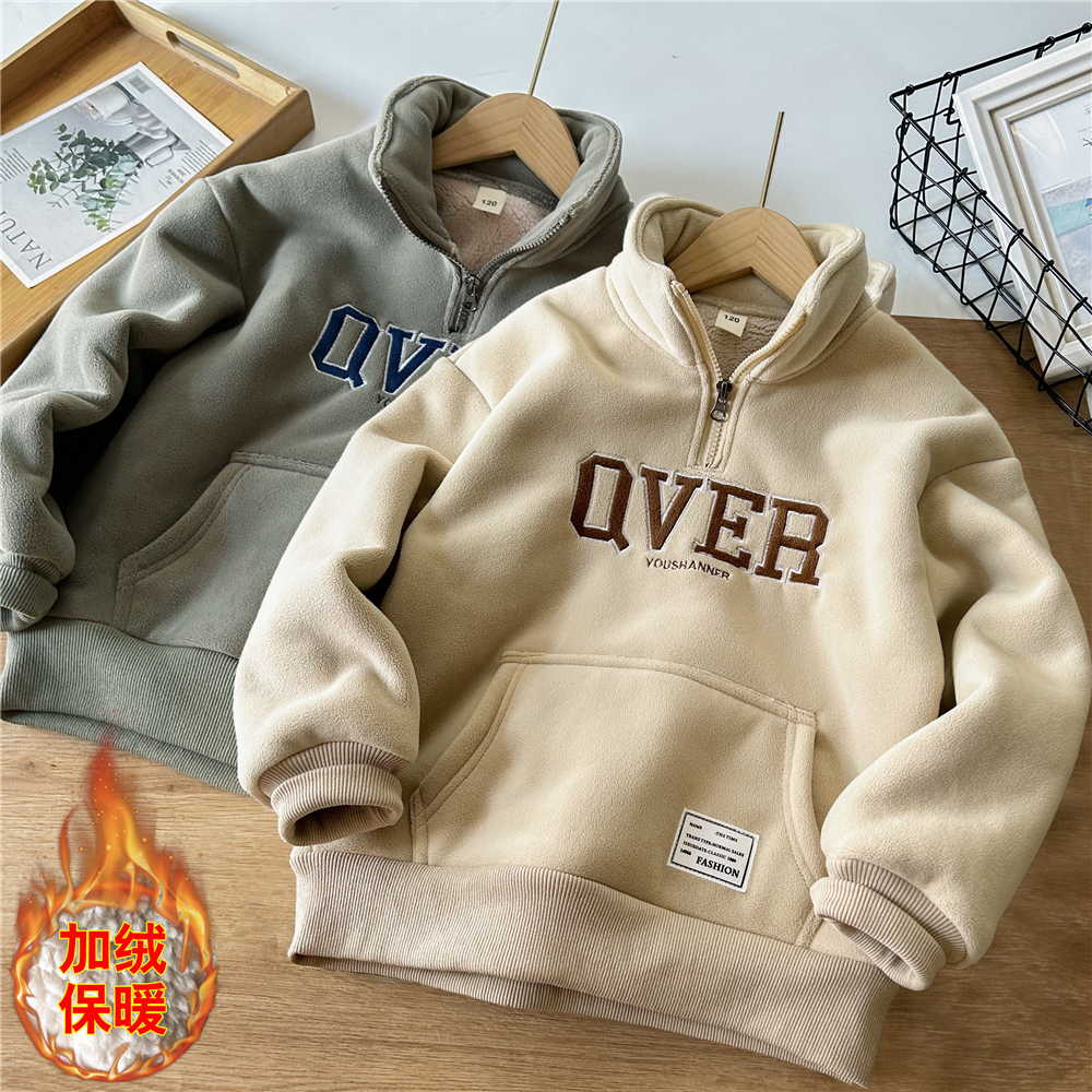男童加绒加厚卫衣秋冬2025新款帅气儿童保暖上衣外穿中大童学生装