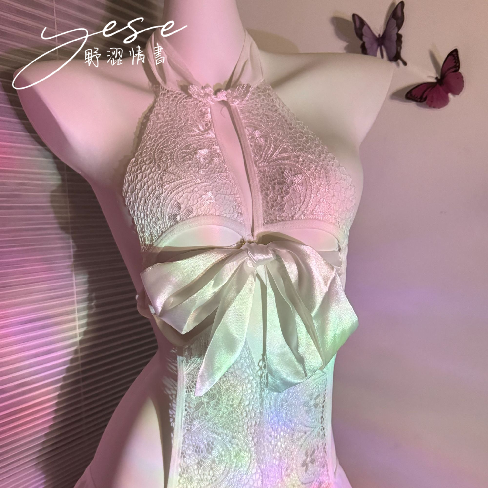 【白色恋人】Yese野涩情书蕾丝套装女性感火辣纯欲蕾丝女装