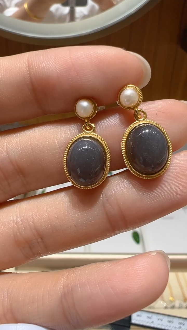 【闪购商品】和田玉耳饰银S925镶嵌@@C10311YZY