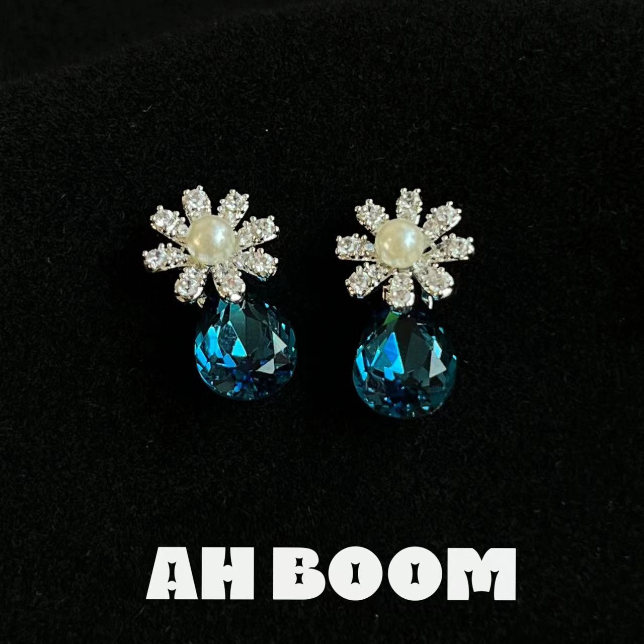 铜合金锆石耳饰 GT17 轻奢时尚简约气质优雅蓝色清新蓝色耳钉