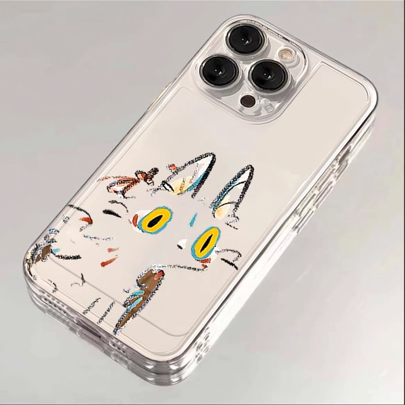 卡通抽象猫咪苹果14手机壳iPhone15pro透明13/12软11/8plus7xsmax