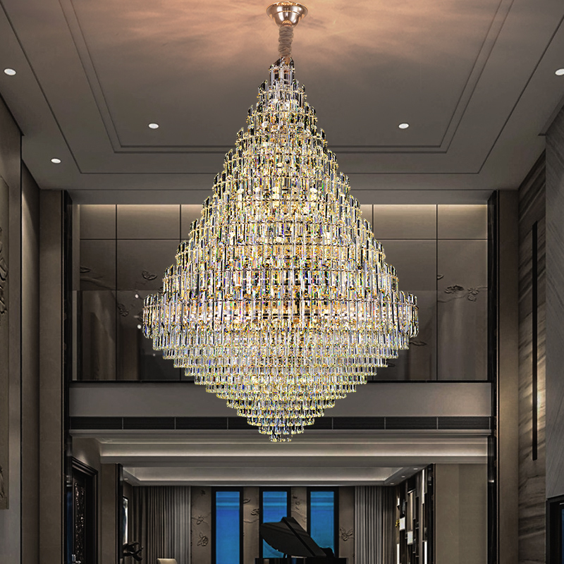 中山灯具复式楼水晶大吊灯挑空客厅灯别墅楼梯loft轻奢长吊灯酒店