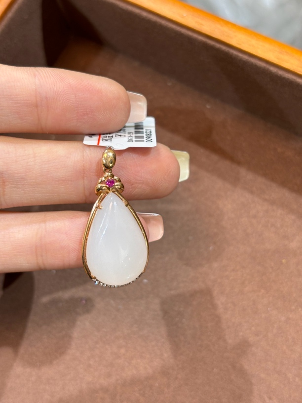 3258 和田玉18k金镶嵌羊脂白玉吊坠 规格约：30*16.5*8.8