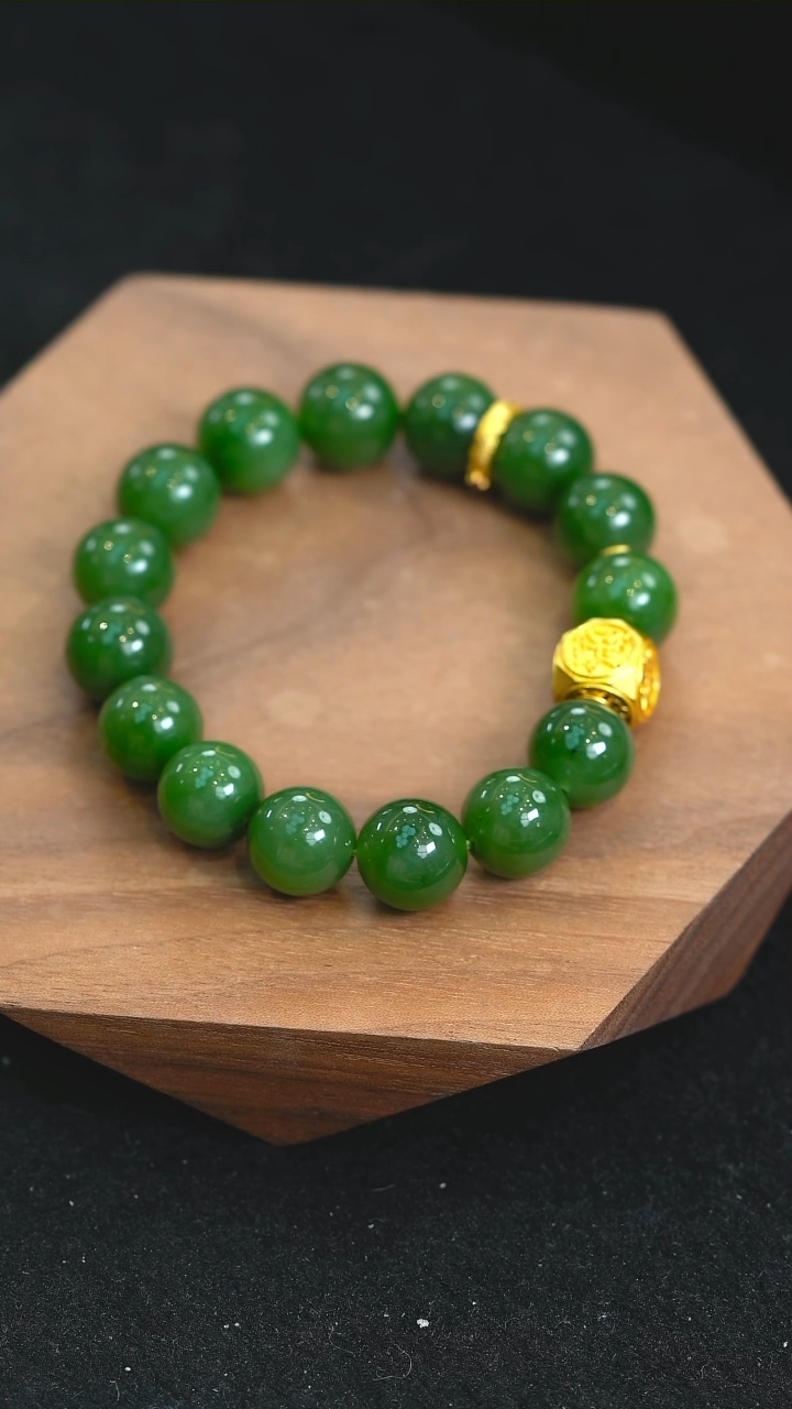 【闪购商品】和田玉（碧玉）手串未镶嵌碧玉阳绿手串12mm