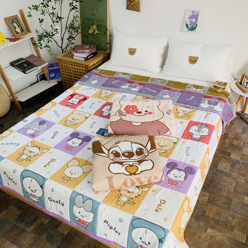纯棉纱布空调被卡通家用单人全棉面包被夏季薄款沙发毛巾夏凉被