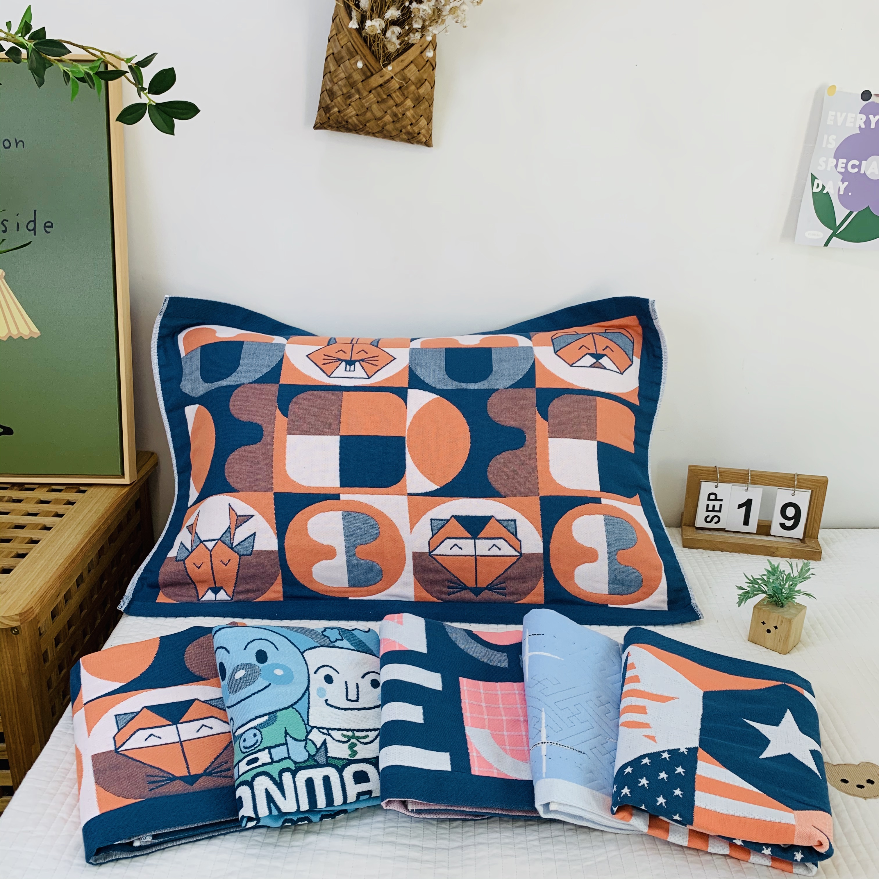 纯棉枕巾一对装52*78新款全棉纱布家用高档双面防滑枕头巾加厚款