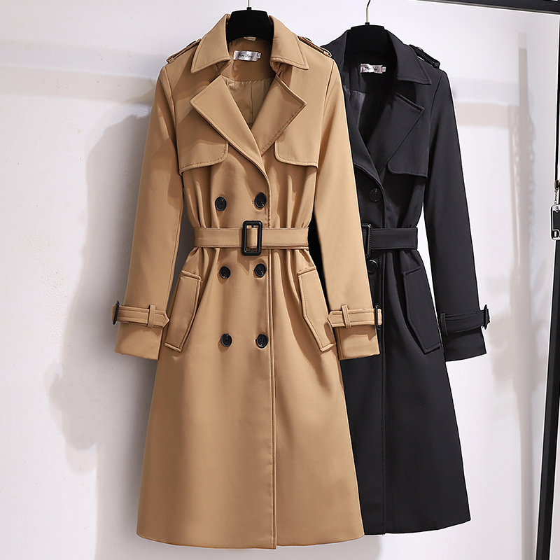 外套春秋风衣显瘦气质小个子中长款韩版时尚收腰英伦风过膝卡其色