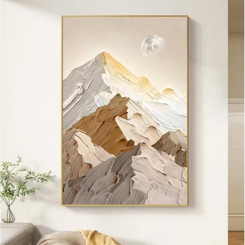 奶油风入户玄关客厅沙发画山水肌理风景壁画金山80120