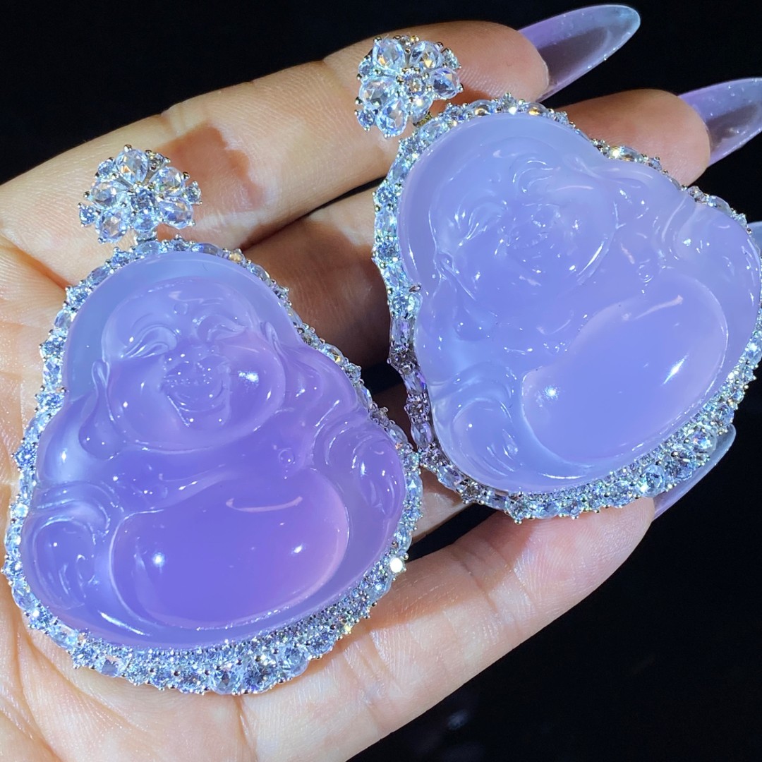 吊坠925银锆石 S925银垫色镶嵌合成锆石手工雕刻佛公吊坠弥勒佛