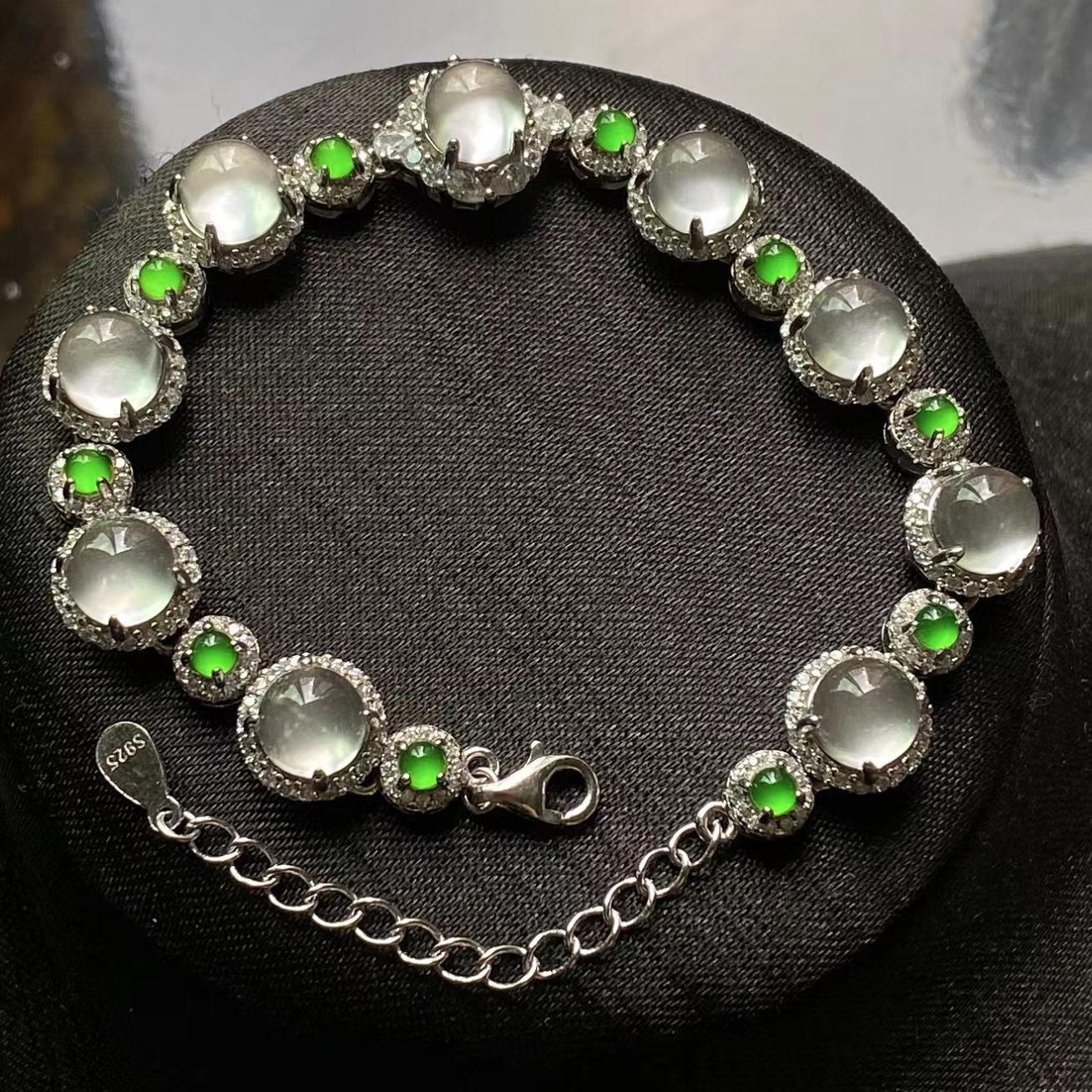 suichen/穗辰天然石英质玉镶嵌S925银时尚气质百搭轻奢精致手链80