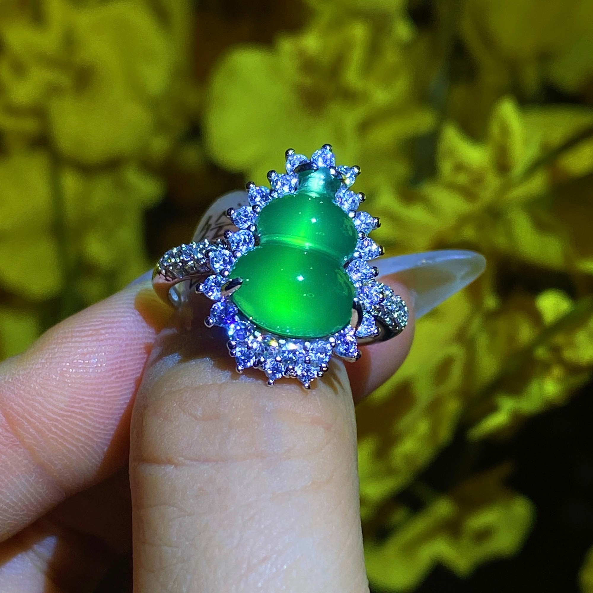 suichen/穗辰天然巴西绿玉髓S925银镶嵌精美葫芦手饰戒指【76】