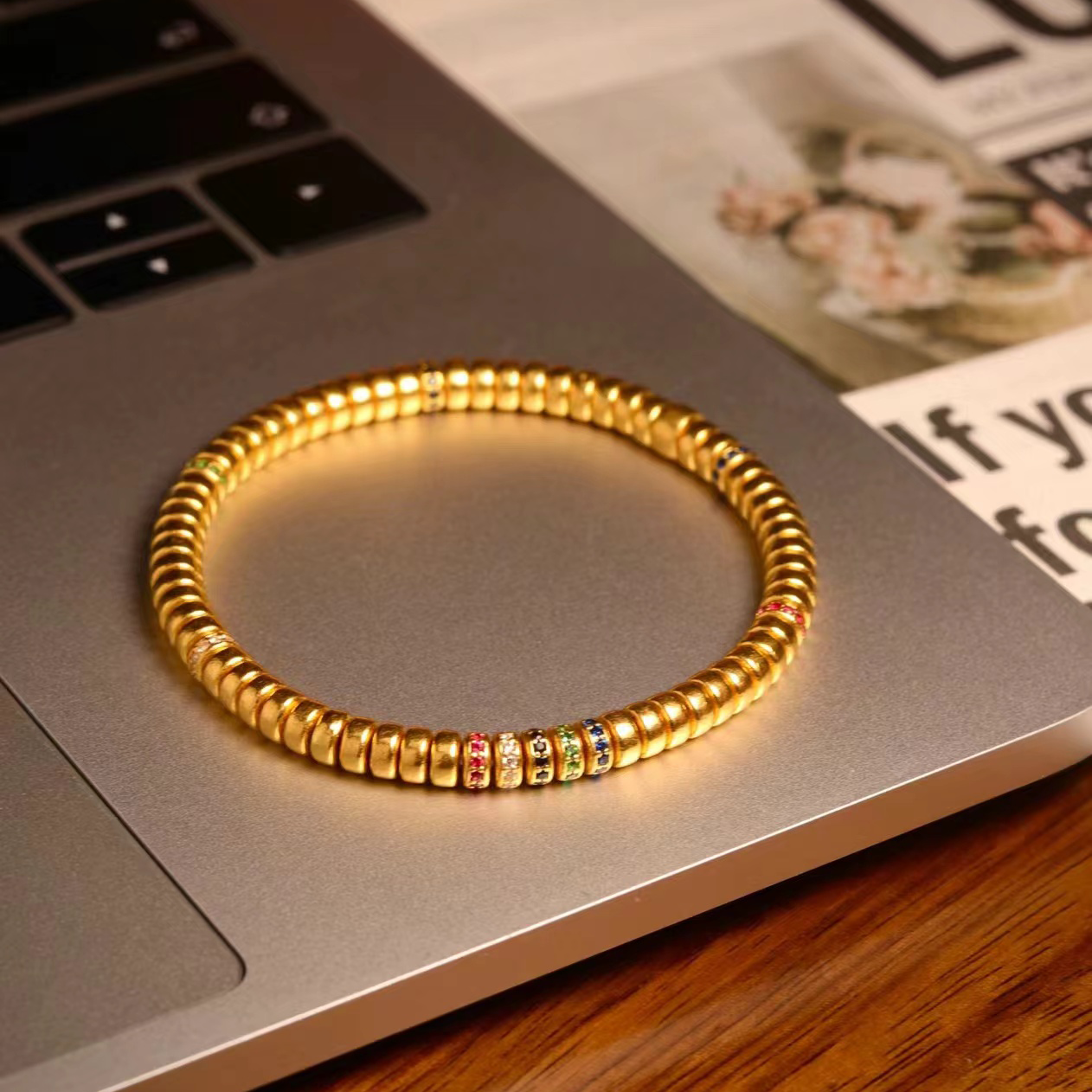 【喜百瑞黄金】黄金药片手串带钻diy足金