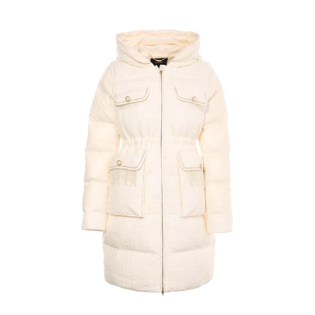 MAXRIENY白鸭绒连帽女冬季小香风羽绒服中长款防风服MC8343480