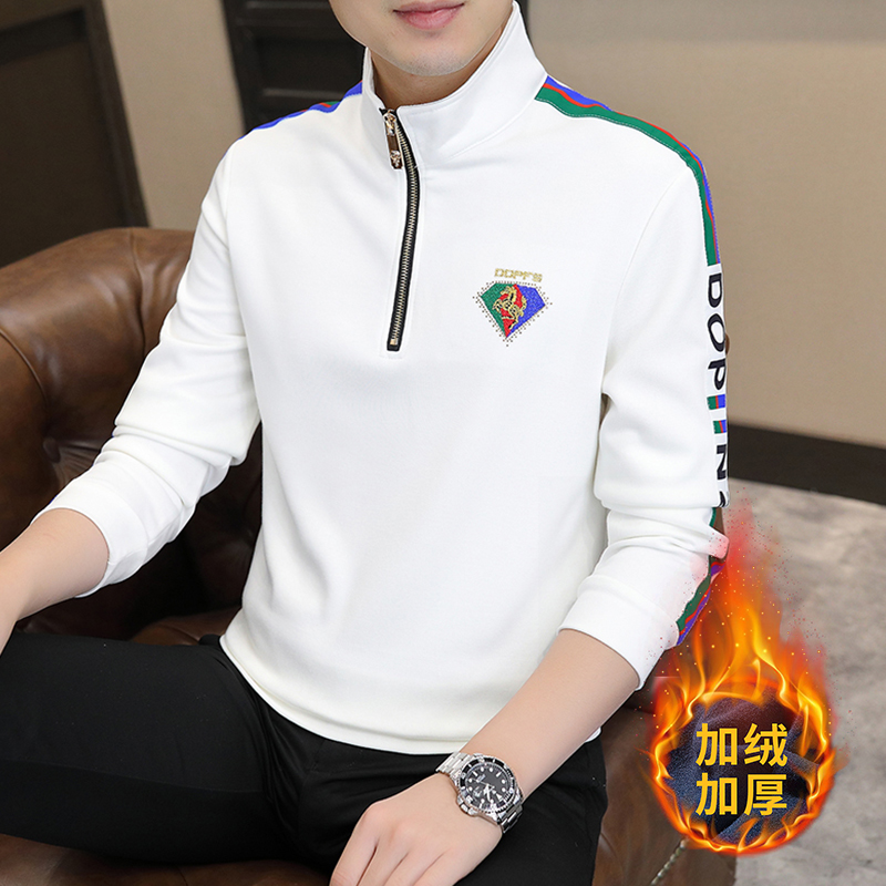 高档欧货卫衣男加绒加厚潮流立领新款帅气打底衫上衣服品质男装