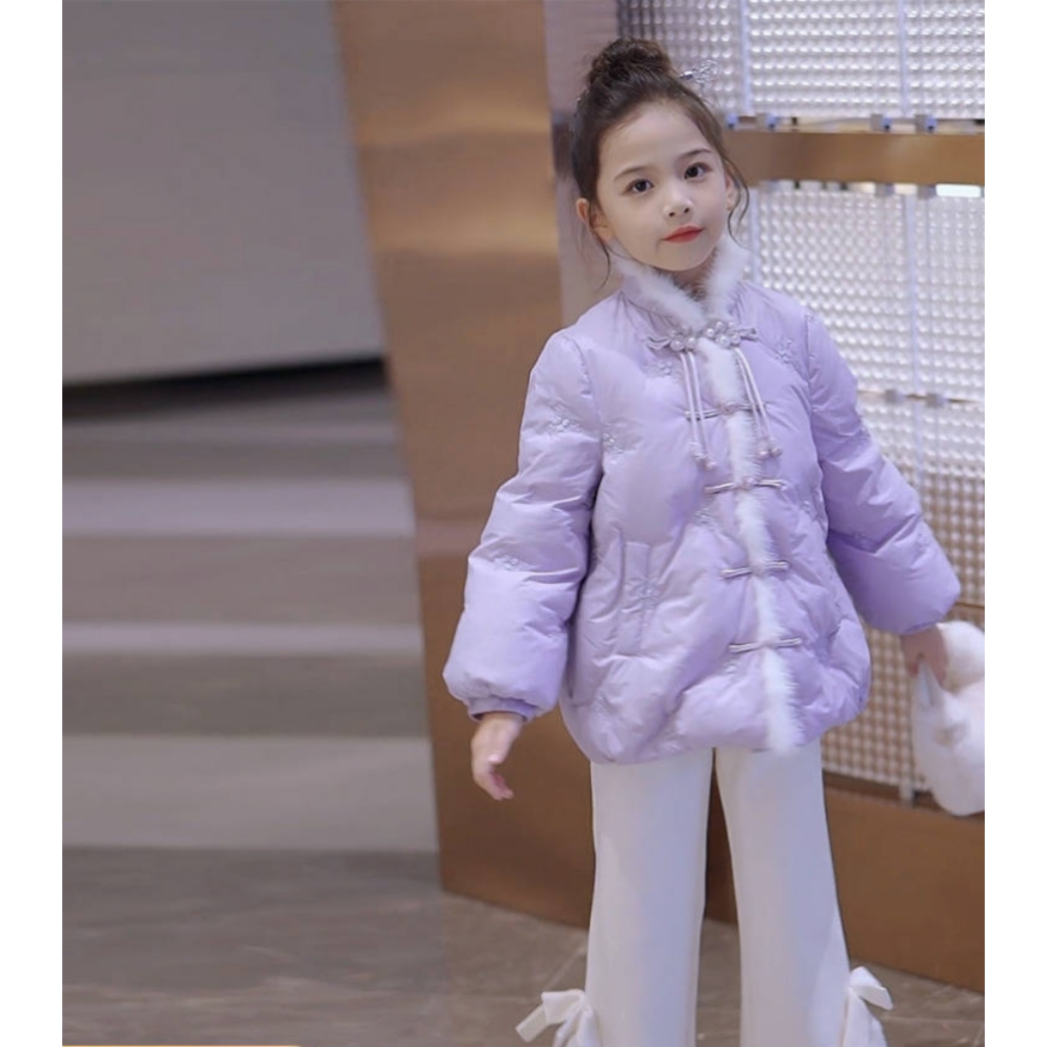 巴拉推荐女童中国风时尚棉服2023新款韩版儿童外套女孩洋气刺绣中