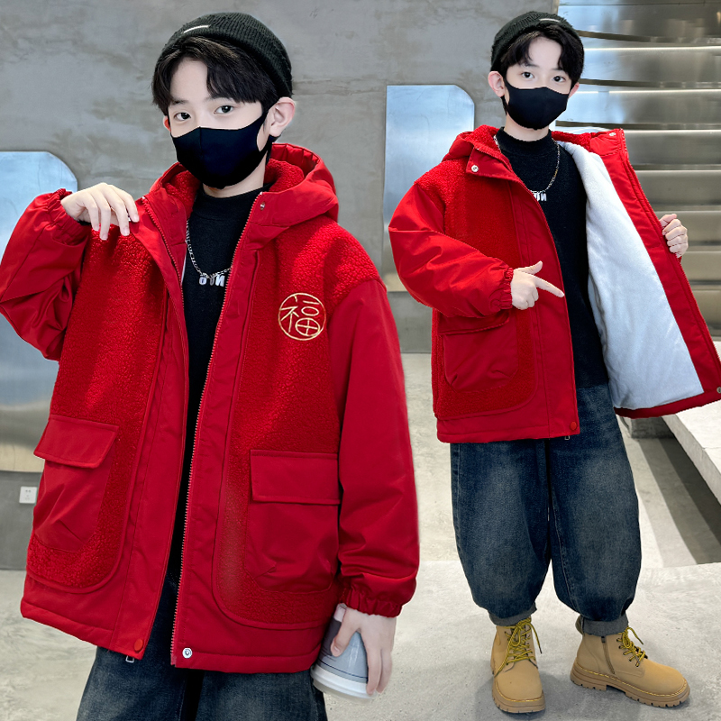 巴拉推荐儿童装男童冬季加绒加厚外套2023新款中大童冬款洋气潮款