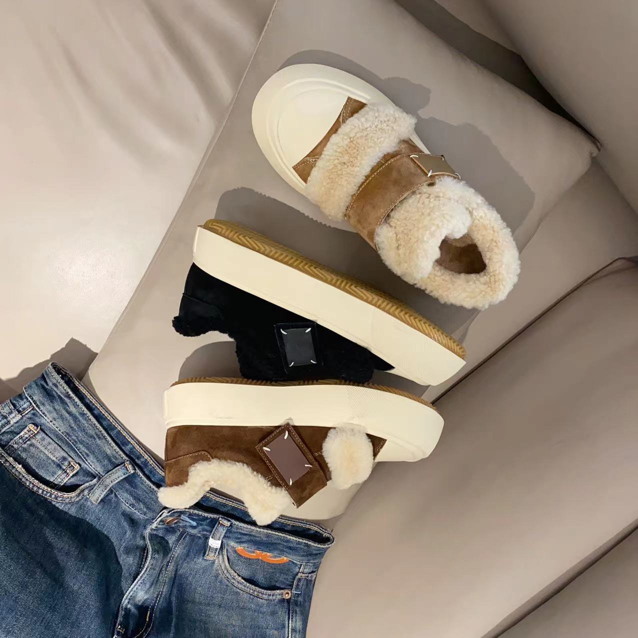 秋冬新款百搭小羊皮大头鞋厚底板鞋休闲鞋板鞋女