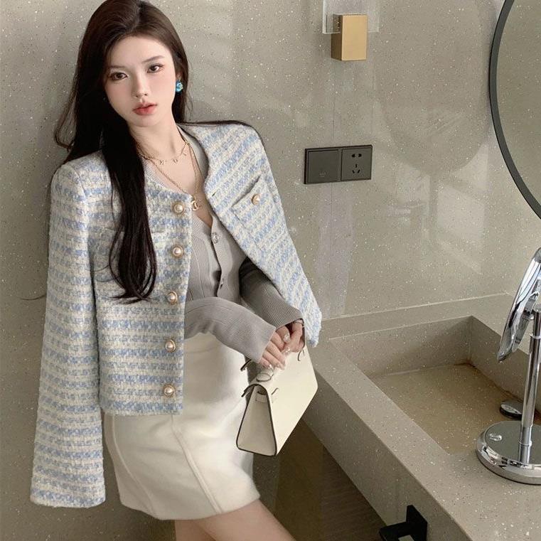 珍珠扣小香风外套女2024春秋新款法式设计感小众宽松短款气质上衣