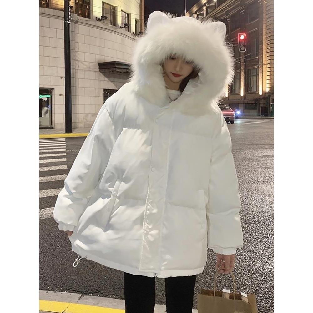 大毛领棉衣外套冬季2023新款加厚白色保暖中长款棉服外套女装棉袄