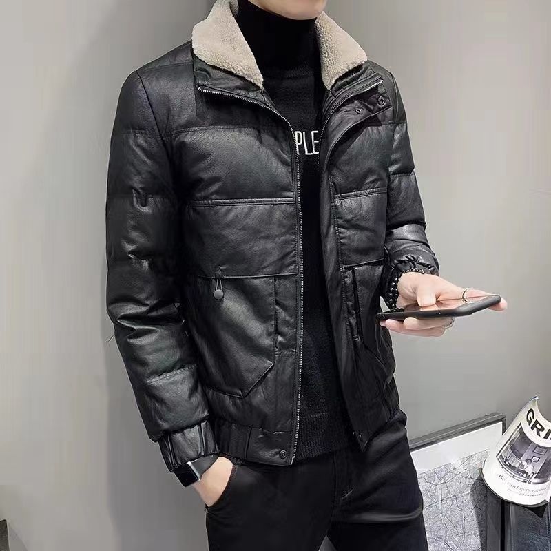 断码清仓保暖男士外套pu皮冬季新款潮牌加厚短款羽绒服韩版潮流保