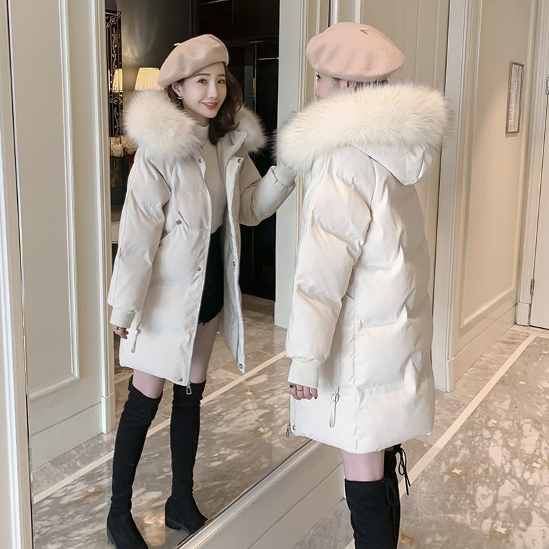 断码清仓羽绒服女中长款韩版宽松面包服2023冬季新款大毛领保暖外