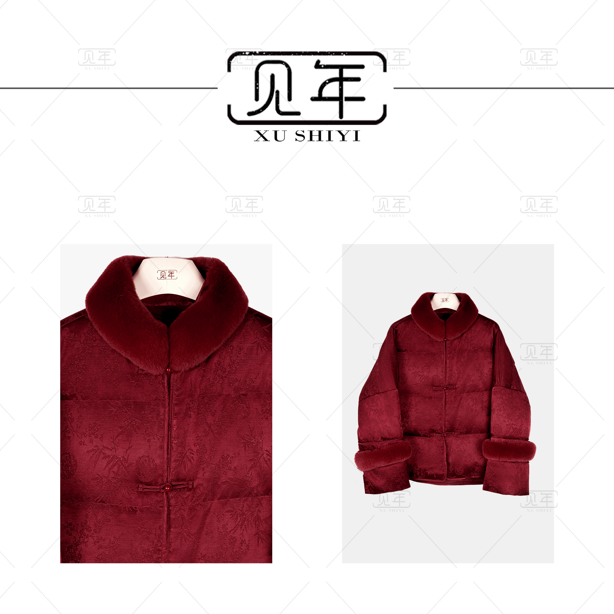 见年【如愿】90白鸭绒新中式国风獭兔毛 拼接羽绒服F8552