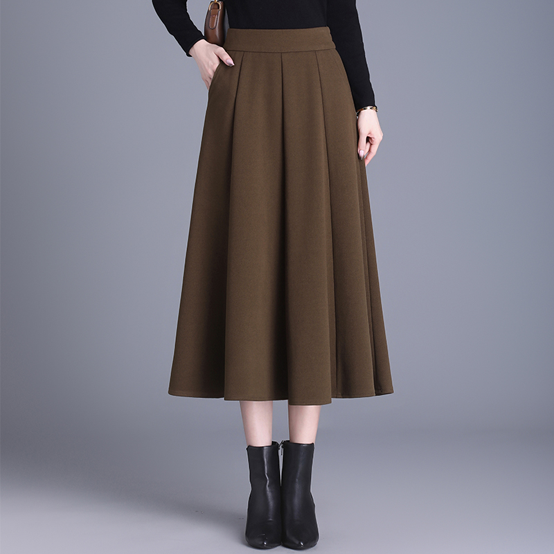 八片毛呢大摆高腰显瘦裙女秋冬2024新款半身裙中长款大气A字伞裙