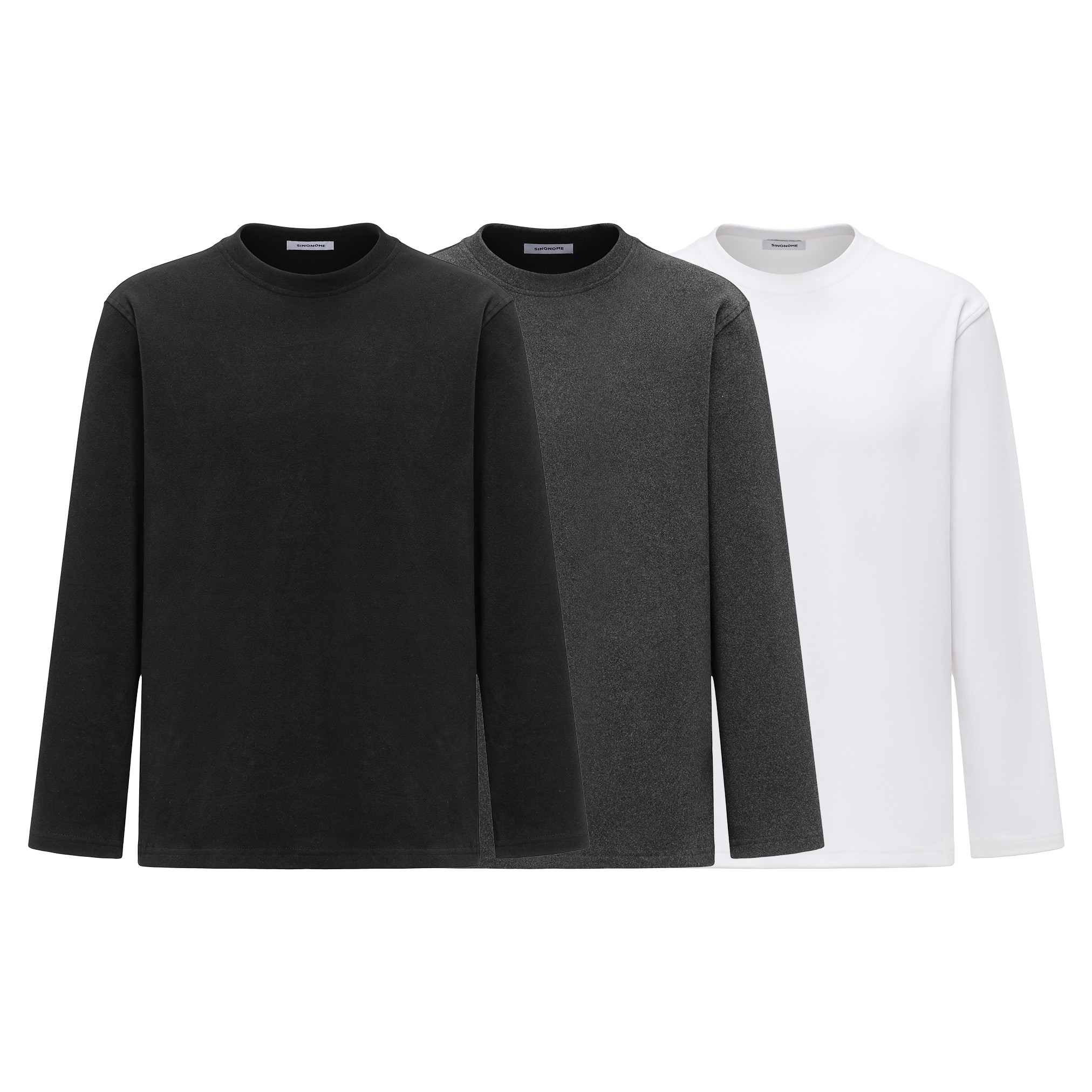 SINONOME 保暖双面加绒圆领修身小高领基础长袖T恤打底衫 秋冬