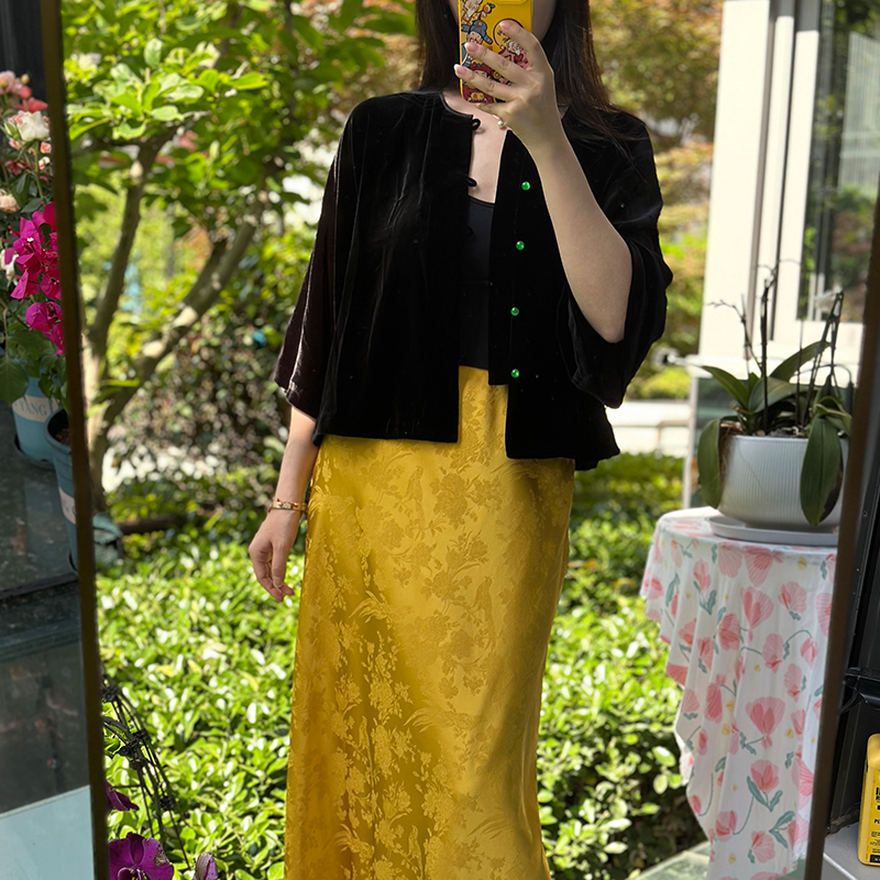 月下微凉真丝丝绒上衣女装女士国风新中式对襟宽松中式上衣外套